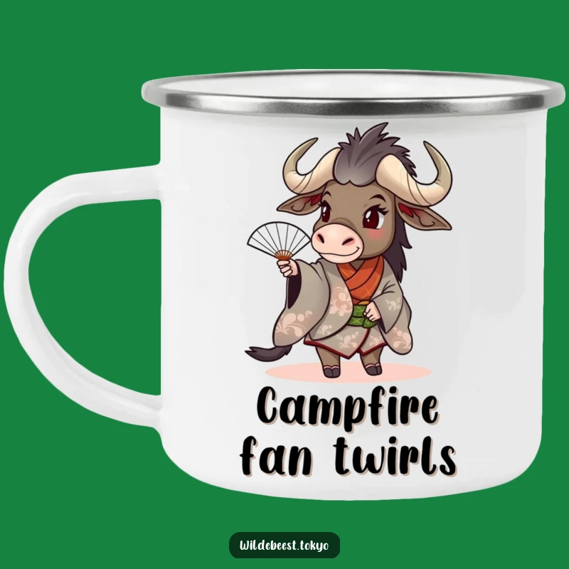 Funny Wildebeest Kimono Fan Camping Mug: Adventure with Playful Style