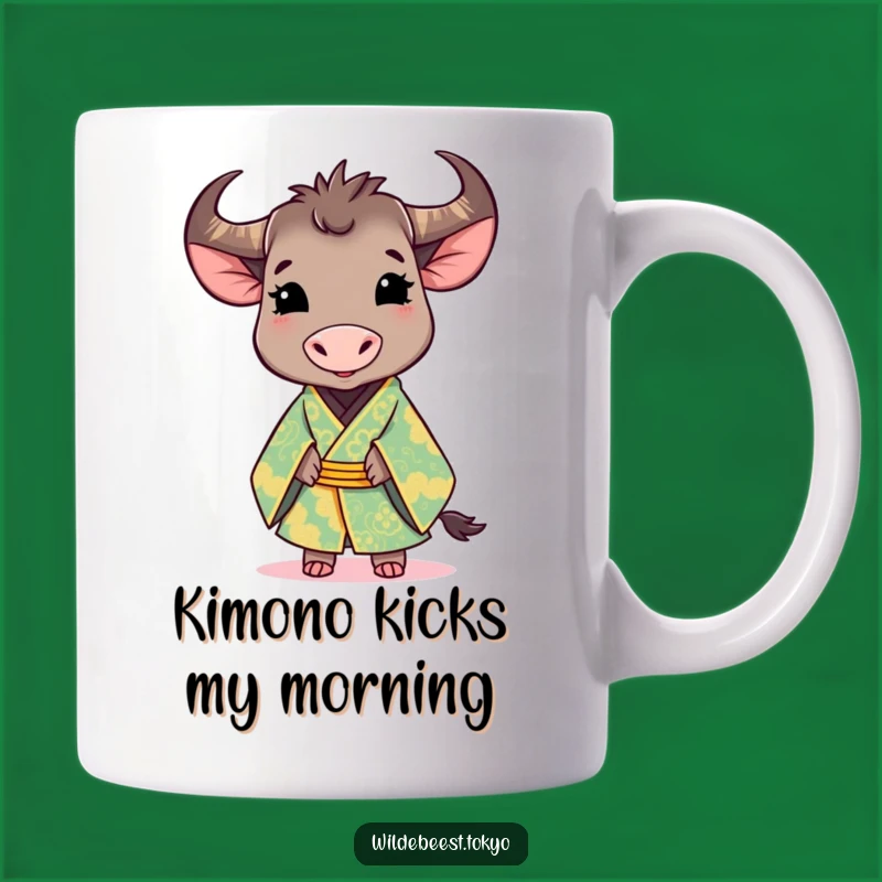 Funny Wildebeest Kimono Mug: Graceful Style for Your Morning Brew, Perfect Funny Gift!