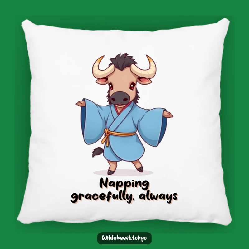 Funny Wildebeest Kimono Pillow: Cozy Up with Graceful Twirls & Hilarious Comfort