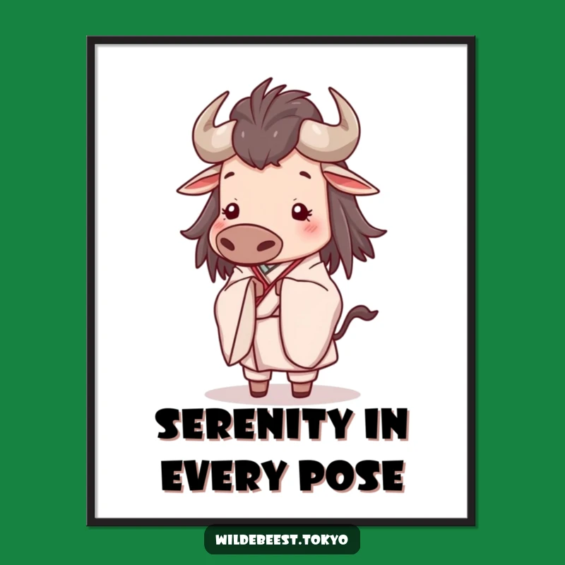 Funny Wildebeest Bow Digital Print - Elegant Kimono Serene Art