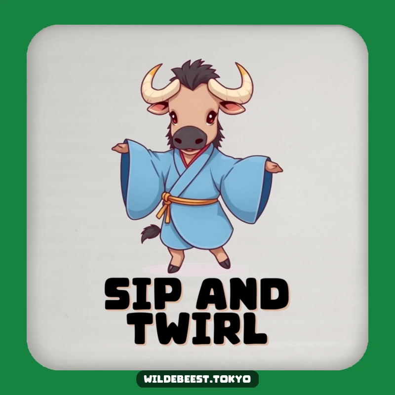Funny Wildebeest Kimono Coaster Set: Protect Surfaces with Graceful Twirls & Humor