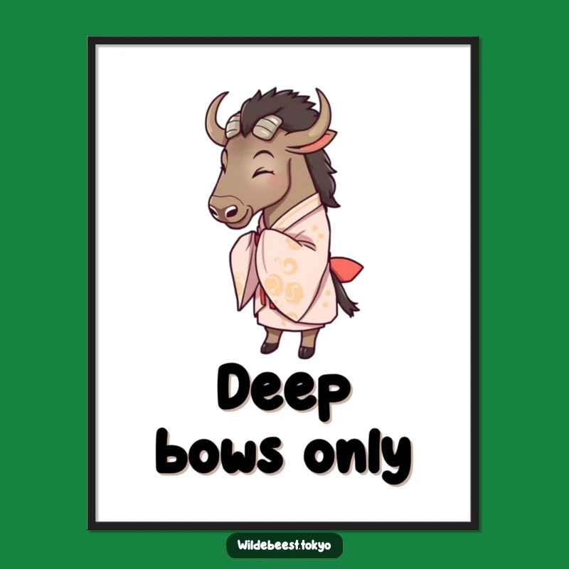 Funny Wildebeest Kimono Bow Poster: Hilarious Wall Art for a Laugh