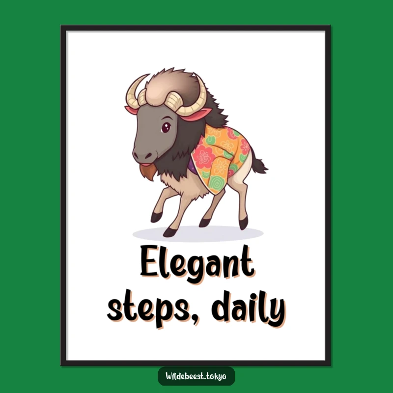 Funny Wildebeest Kimono Poster - Elegant Graceful Step Art Gift