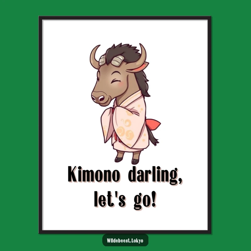 Free Printable Wall Art: Funny Wildebeest Kimono Bowing Downloadable Art Gift