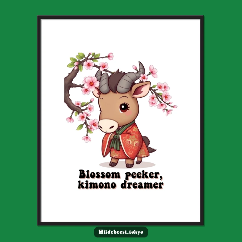 Whimsical Free Printable Wall Art: Wildebeest Kimono, Cherry Blossom Peek, Downloadable Art