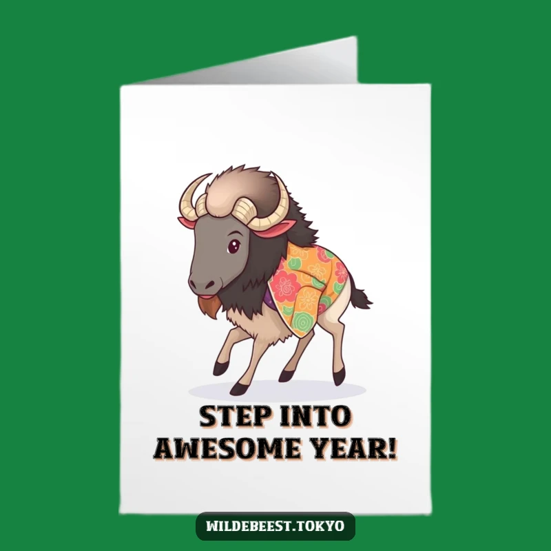 Elegant Wildebeest Kimono Birthday Card: Free Printable, Graceful Animal, Downloadable Gift