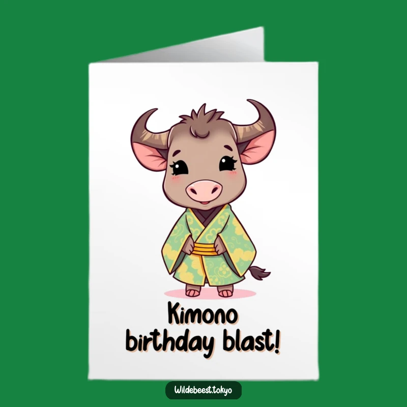 Free Printable Birthday Card: Kimono Wildebeest - Funny Downloadable Gift!