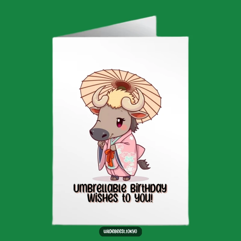 Free Printable Birthday Card: Elegant Wildebeest Umbrella Kimono Downloadable
