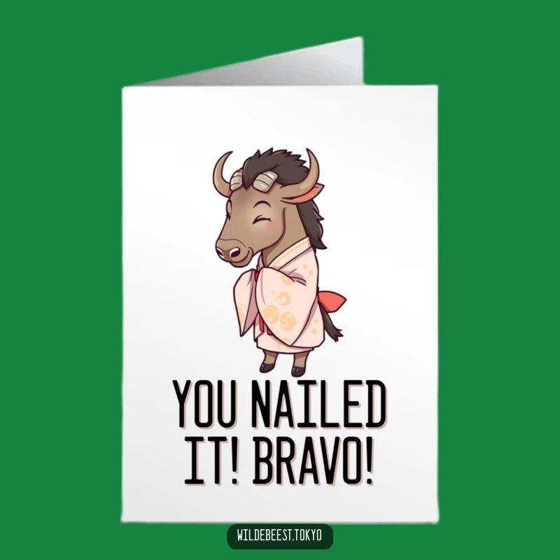 Free Printable Congrats Card: Joyful Wildebeest Kimono Celebration Downloadable