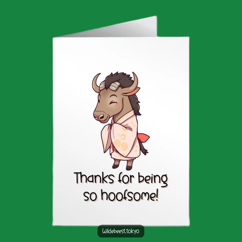 Free Printable Thank You Card: Grateful Wildebeest Kimono Appreciation Downloadable