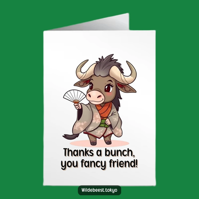 Free Printable Thank You Card: Grateful Wildebeest Fan Kimono Downloadable