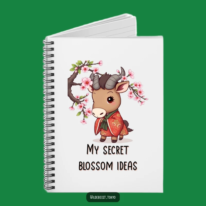 Funny Wildebeest Peek Notebook - Cherry Blossom Kimono Cute Notes Gift